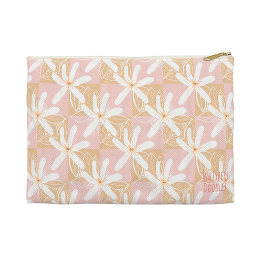 Pink & Beige Tiare Checkered Zippered Pouch