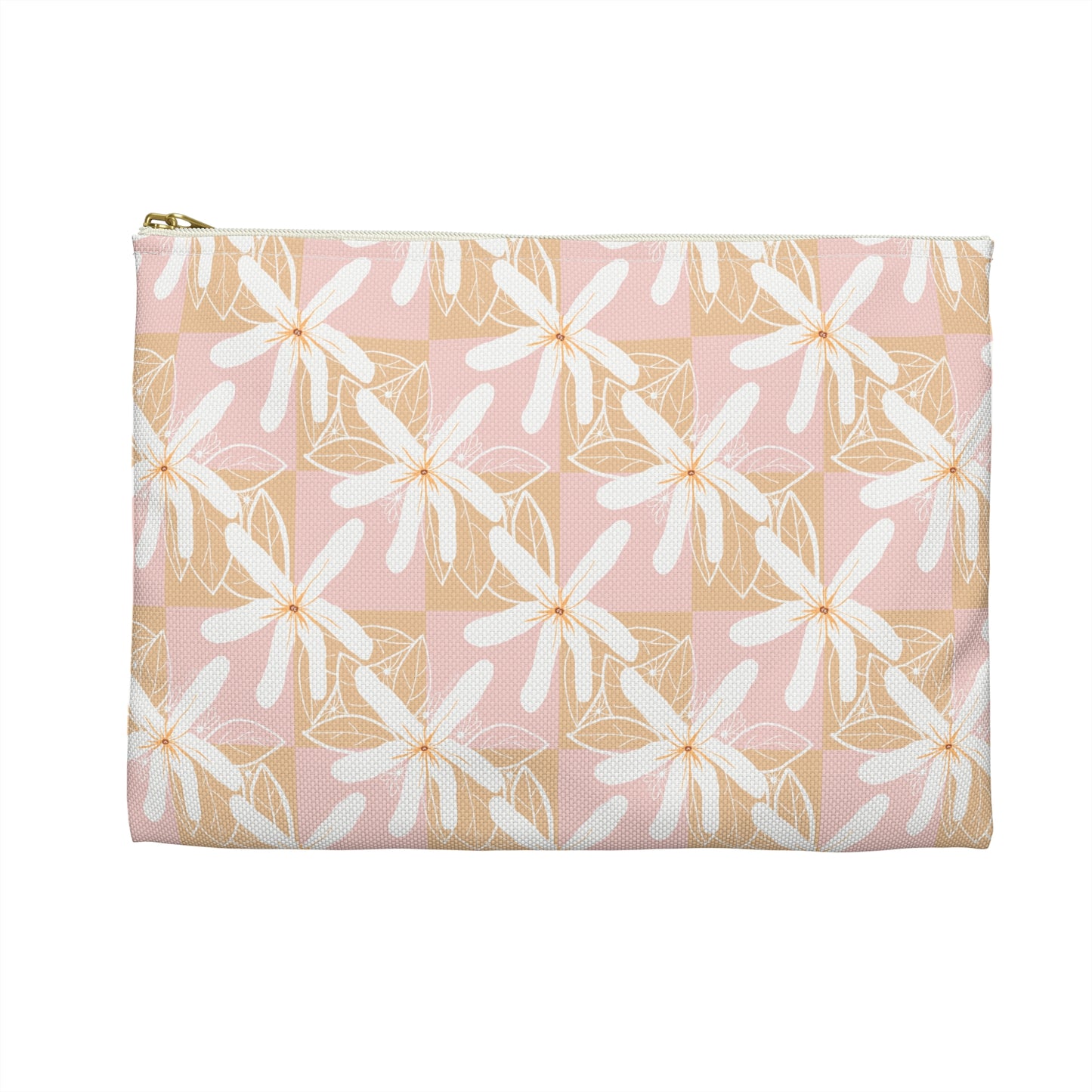 Pink & Beige Tiare Checkered Zippered Pouch